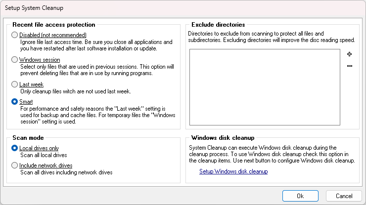 System Cleanup settings